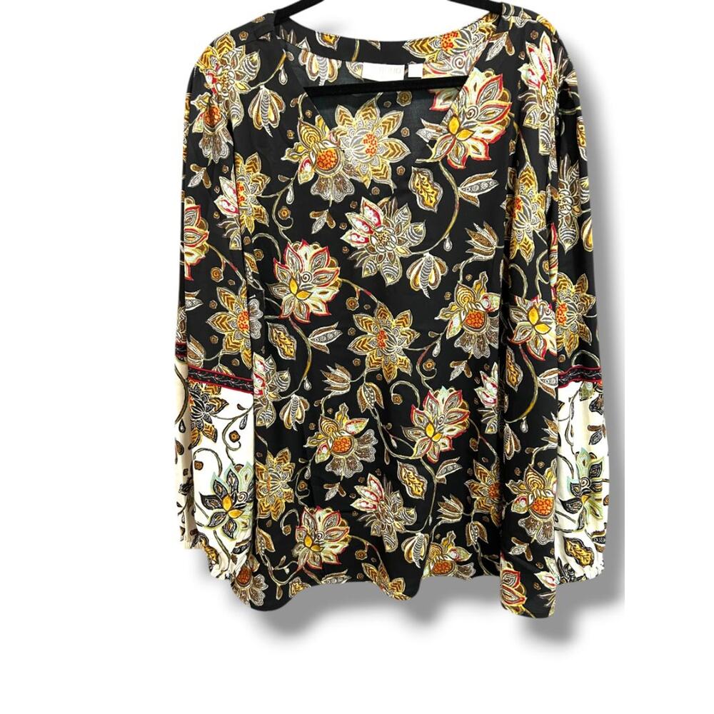 4X Belle Boho Kim Gravel Womens Plus Size Print Popover Blouse Shirt